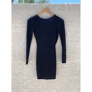 Windsor Black Sparkly Long Sleeve Criss Cross Drape Back Dress - XS